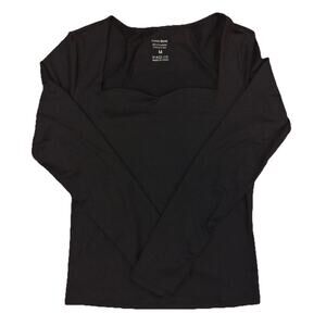 Trendy Queen Women’s Long Sleeve Top – Black Square Neck – Size M